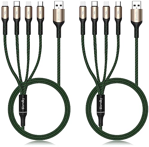 Multi Charging Cable, 2Pack 4FT Nylon Braided Universal 4 in 1 Multiple USB Cable 3A Charging ，with Dual Phone/USB-C/Micro-USB Port Adapter Connectors for Cell Phones Tablets and More