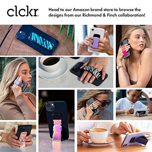 CLCKR Cell Phone Grip and Expanding Stand, Universal Phone Grip Holder for iPhone 15 Pro, Pro Max, Plus, 14 & 13 Models, Samsung Phones, Tablets and More, Lilac Pebbled Lines