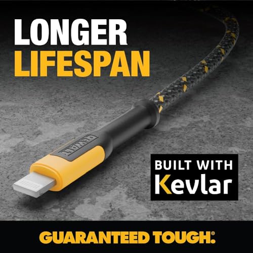 DEWALT Heavy Duty USB to Lightning Cable [Apple MFi Certified] Durable iPhone Charger, Lightning Cables, Fast Charging iPhone Charger Cord Compatible w/iPhones 14/13/12/11 Pro Max iPad AirPods, 10FT - size: 10 feet