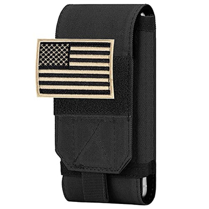 Tactical Molle Phone Case, Heavy Duty Loop Belt Holster Pouch with Flag Patch for iPhone 17 Pro Max/16 Pro Max/16 Plus/16 Pro/16/15 Pro Max/14 Pro Max/13 Pro Max, for Galaxy S24 Ultra - color: Black