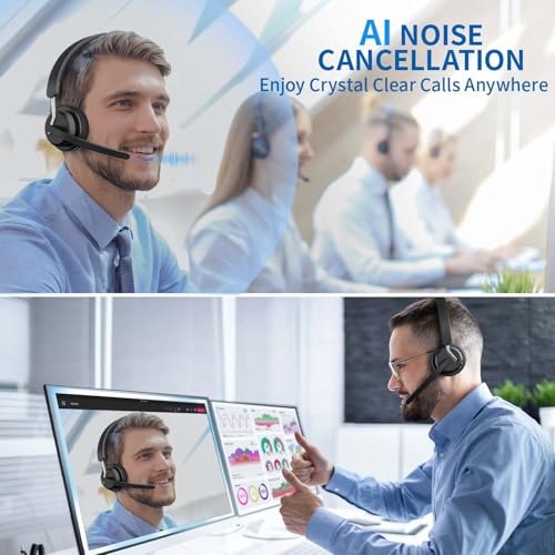 awatrue Wireless Headset with Mic for Work, Noise Canceling for Clear Calls - color: Black