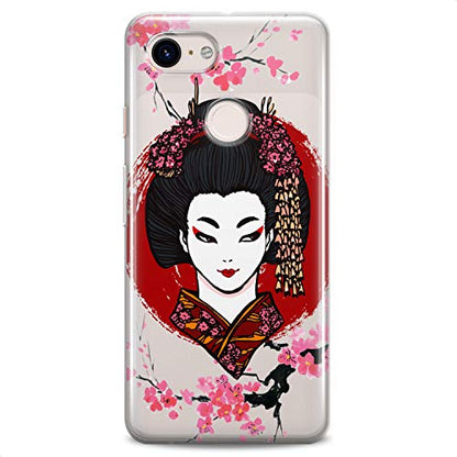 TPU Case Compatible for Google Pixel 9 8 Pro 7a 6a 5a XL 4a 5G 2 XL 3 XL 3a Japan Beauty Soft Sacura Cute Design Print Flexible Silicone Slim fit Flowers East Geisha Makeup Clear Blossom - color: Japan Beauty