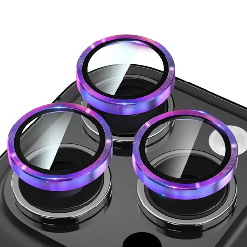 WHPXJY Camera Lens Protector for iPhone 15 Pro Max/iPhone 15 Pro Tempered Glass Lens Cover with Individual Metal Ring, Anti Scratch, Strong Adsorption, HD Clear, Case Friendly - Colorful Titanium
