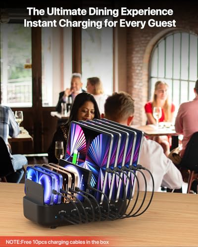 SooPii 100W USB-C Charging Station,10-Port PD Fast Charger,3-Pin Grounded Safety,10pcs Mixed Short Cables Included,Charging Organizer for Phones,Tablets and Other Electronics(Black)