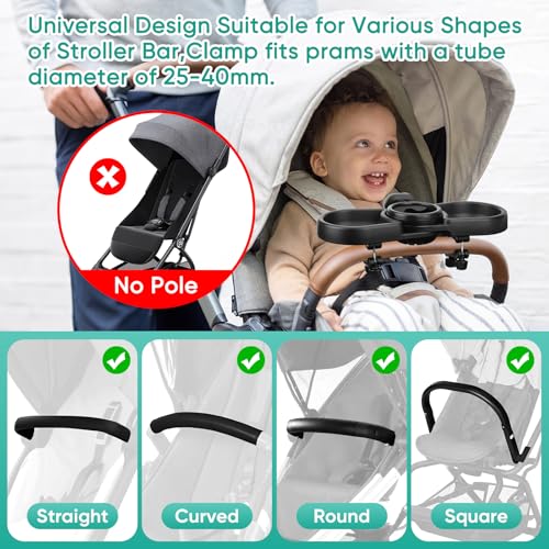 Universal Stroller Snack Tray, 4 in 1 Baby Stroller Tray Attachment - color: Black