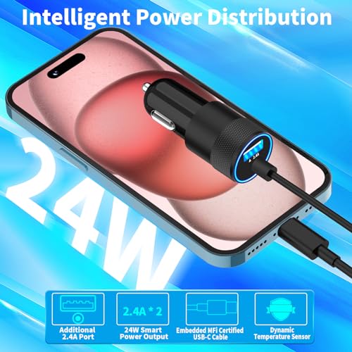 Apple MFi Certified iPhone 17 16 Car Charger, 4.8A USB-C Car Phone Charger - color: Snow White