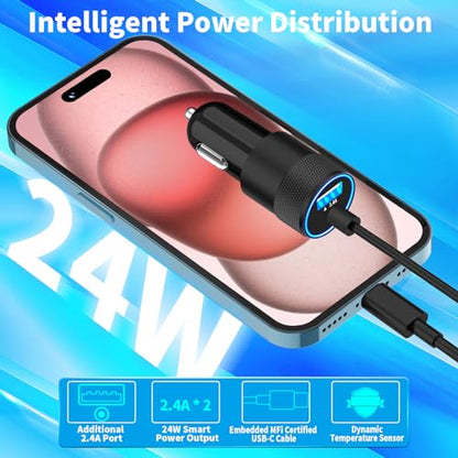 Apple MFi Certified iPhone 17 16 Car Charger, 4.8A USB-C Car Phone Charger - color: Snow White
