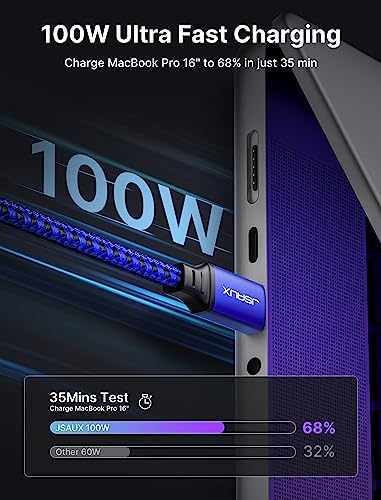 JSAUX 100W USB C to USB C Cable [2-Pack 10FT], PD Fast Charging, Blue - color: Blue, size: 10ft+10ft