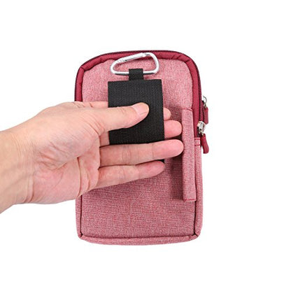 Vertical Cell Phone Belt Clip Holster, Phone Waist Bag for Mens, Nylon Smartphone Holder with Belt Loop Mobile Phone Waist Belt Pouch Wallet Zipper Phone Carrying Case Outdoor Sport Travel Bumbag - color: Red