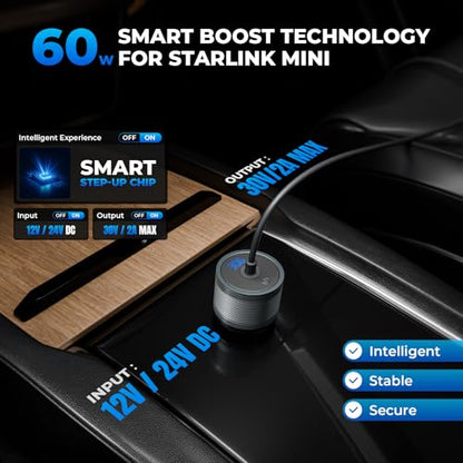 60W Step-Up Car Charger Adapter for Starlink Mini