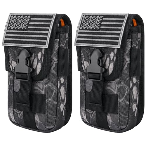 2 Pack Tactical Phone Holster Pouch, Smartphone Pouch Case Molle Attachment Belt Holder for 4.7"-6.9" Phone with US Flag Patch for iPhone 18 Pro Max/17/16/15/14 Pro Max - color: Python Pattern