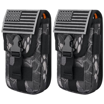 2 Pack Tactical Phone Holster Pouch, Smartphone Pouch Case Molle Attachment Belt Holder for 4.7"-6.9" Phone with US Flag Patch for iPhone 18 Pro Max/17/16/15/14 Pro Max - color: Python Pattern