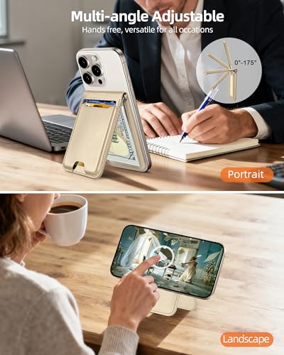 For Magsafe Wallet with Money Clip, 5 Card Holder, Adjustable Stand | Strongest Magnetic Wallet for iPhone 17/16/15/14/13/12 Series, ID Window, RFID Blocking, Not for Mini, Desert Titanium Gold - color: Desert Titanium Gold
