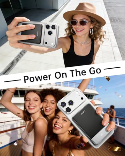 iWALK Magsafe Portable Charger 5,000mAh, Ultra-Slim Magnetic Wireless Power Bank with LED Display, PD 20W USB-C Fast Charging Battery Pack, Compatible with iPhone 17/17 Pro/16/15/14/13 Series, Black - color: Black
