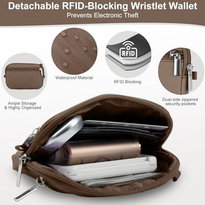 Phone Lanyard Crossbody with Detachable RFID Wallet (Brown) - color: Brown, size: Medium