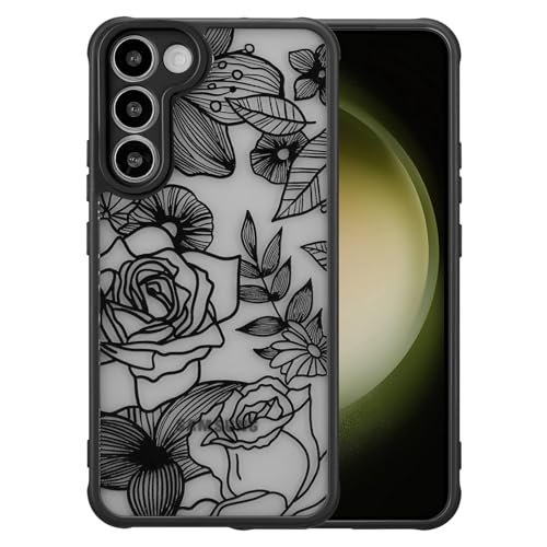 XIZYO for Samsung Galaxy S23 Case Cute Floral, Black | Girly Women Flower Rose Aesthetic Pattern, Full Camera Protection Translucent Matte Anti-Yellowing TPU Shockproof Cover - color: Black, size: for Samsung Galaxy S23