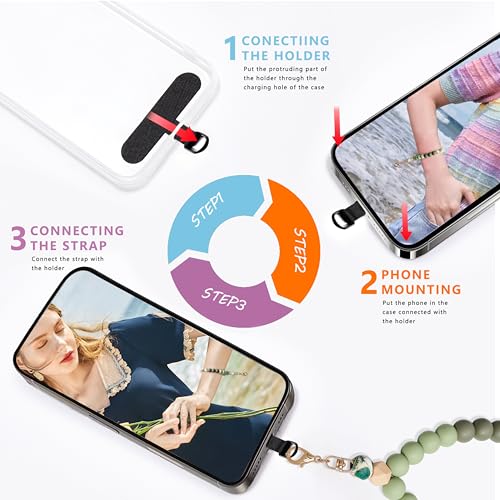 Silicone Beaded Phone Wrist Strap for Women, Elastic Wristlet - color: Light Green