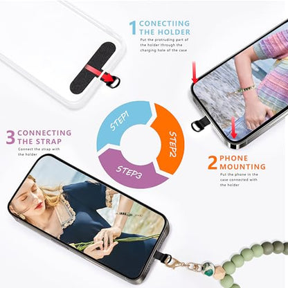 Silicone Beaded Phone Wrist Strap for Women, Elastic Wristlet - color: Light Green