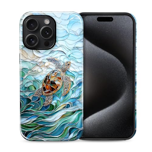 Case Compatible with iPhone 15 Pro, Cute Dual Layer Hybrid Phone Cover, Military Grade Drop Protection, Aesthetic Shockproof Phone Case for Women Girls, Stained Glass Sea Turtle - color: Stained Glass Sea Turtle, size: Iphone 15 Pro