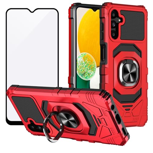 Ailiber for Samsung Galaxy A16 Stand Case, Screen Protector-Red | Flexible Stable Ring Kickstand Holder Military-Grade Drop Protection, Build-in Metal for Magnet Car Mount Armor Cover - color: Ring Kickstand & Screen Protector & Red