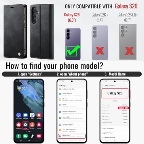 for Samsung Galaxy S26 5G 2in1 Detachable Wallet Case, Black | Compatible with Magsafe, Magnetic, RFID Blocking Card Holder, Shockproof, Kickstand, Wireless Charging, PU Leather Flip Cover - color: (Detachable 2 in 1)-Black, size: Galaxy S26
