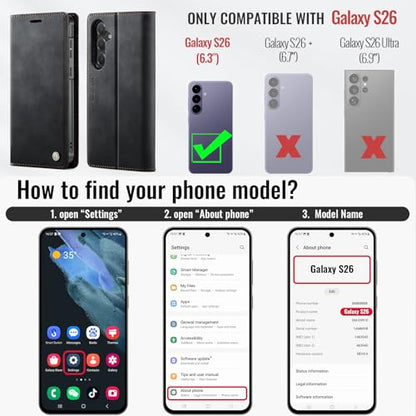 for Samsung Galaxy S26 5G 2in1 Detachable Wallet Case, Black | Compatible with Magsafe, Magnetic, RFID Blocking Card Holder, Shockproof, Kickstand, Wireless Charging, PU Leather Flip Cover - color: (Detachable 2 in 1)-Black, size: Galaxy S26