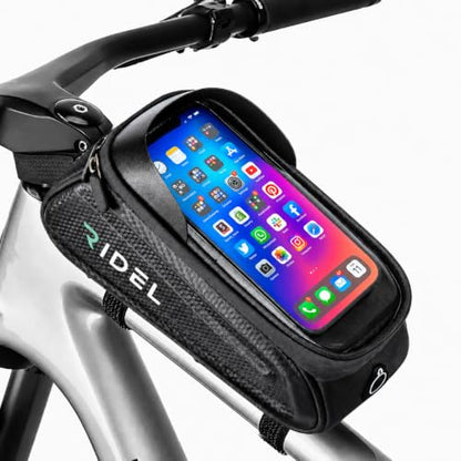 Ridel Bike Phone Holder, Phone Mount for Bike with Waterproof Frame Bag, Bicycle Accessories for eBike and Scooter, Touchscreen Protector Case, Fits Smartphones Up to 6.8 Inches