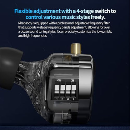 CCA Rhapsody 4-Mode Tuning Switch in-Ear Monitor Headphones, 2DD+4BA Hybrid Gaming IEM, HiFi Bass Wired Earphones for Audiophiles, Musicians & Singers - size: Without Mic