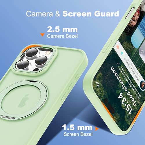 for iPhone 16 Pro Max Case with 360° Spin Magnetic Stand,Green | iPhone 16 Pro Max Phone Case 6.9",Spin Magnetic Ring Stand,Compatible with MagSafe,Military Protection,Translucent Matte - color: Green, size: iPhone 16 Pro Max