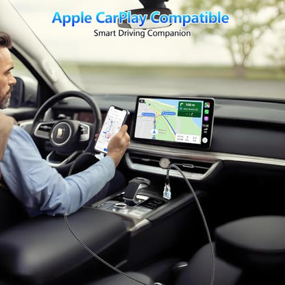 90 Degree Rotating iPhone Charger Cable with 180°Swivel Head, [MFi Certified] 6.6FT Right Angle Lightning Cord for Apple CarPlay, Fast Charging USB A to Lightning Cable for iPhone 14 13 12 11 X iPad