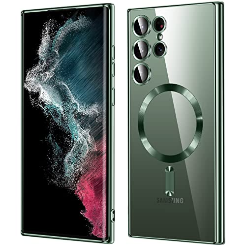 For Samsung Galaxy S23 Ultra Case（only）, Covers for s23u .Magnetic Metallic Glossy Slim Clear Luxury Soft Shockproof funda capa para for Galaxy S23 Ultra 6.8 inch.Compatible with MagSafe (Green) | only - color: Green