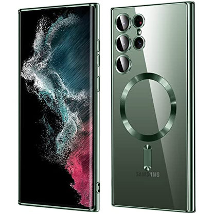 For Samsung Galaxy S23 Ultra Case（only）, Covers for s23u .Magnetic Metallic Glossy Slim Clear Luxury Soft Shockproof funda capa para for Galaxy S23 Ultra 6.8 inch.Compatible with MagSafe (Green) | only - color: Green