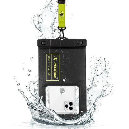 Pelican Marine Waterproof Phone Pouch (XL) - Black/Hi-Vis Yellow | Touchscreen IP68 Floating Waterproof Phone Case w/Detachable Lanyard - Fits All Phones - Beach Cruise Ship Travel Essentials - color: Black/Neon - 1 Pack - XL, size: XL, style: 1 Pack