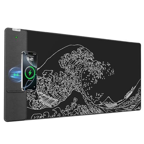 Wireless Charging Mouse Pad, 31.5"x15.8" Large Desk Mat, Smooth Glide - color: Black-31.5"x15.8"-Sea