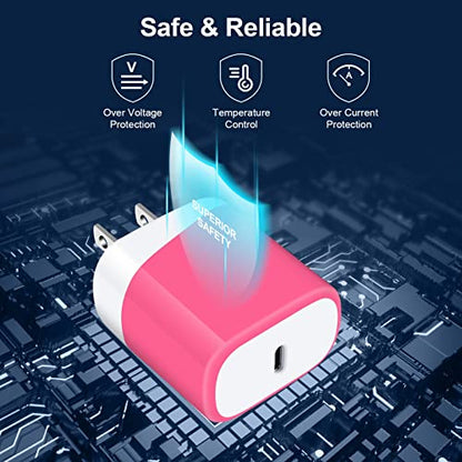 20W USB C Fast Charger for Google Pixel 10a/10 Pro/10 Pro XL/10 Pro Fold/10 9a 9 Fold 9 Pro XL 8a 8 Pro 7a 7 6,Fast Charging Block Travel Cube for iPhone 17 16 15 14 13 12,Samsung Galaxy A17 A16 S26 - color: Rose Red