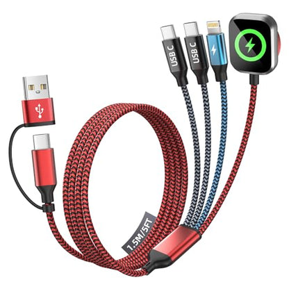 Cruise Essentials 2026, 4 in 2 Multi Charging Cable for Apple Watch Charger - color: Red&Black, size: AC to 2C+L+iWatch