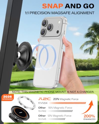 A2C Magnetic Golf Cart Phone Holder (Not Alloy), Golf Accessories for Men - color: Matte Black (Not Alloy)