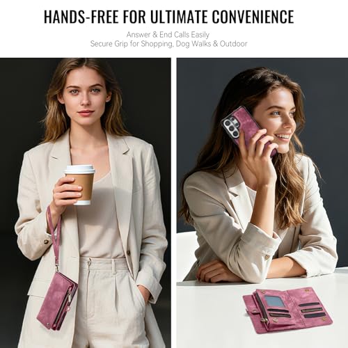 Compatible with Samsung Galaxy S26 Ultra Wallet Case with Magsafe with Zipper & Card Holder Strap Wristlet Detachable Magnetic Protective Back Case for Galaxy S26 Ultra 5G 6.9 Inch (Red) - color: (Detachable and Magsafe)-Red, size: S26 Ultra 6.9 Inch