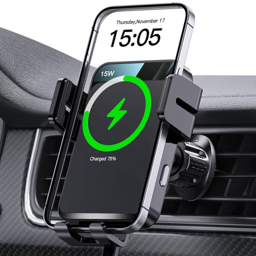 Wireless Car Charger Auto-Clamping Air Vent Car Mount 15W Fast Charging - color: Black