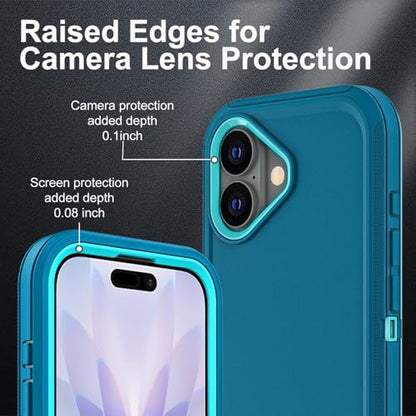 YKHJKLEC for iPhone 17 Case, Military Grade 3 in 1 Heavy Duty Shockproof/Drop Proof/Dust Proof Case with 2Pcs Tempered Glass Screen Protector (Blue/Turquoise) - color: Blue/Turquoise