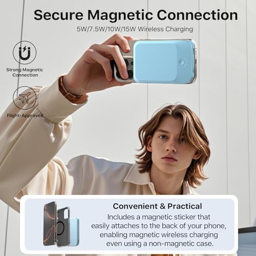 NOBIS Slim Magnetic Power Bank 22.5W 5000mAh with Built-in Cable - color: Blue