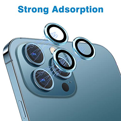 Compatible with iPhone 12 Pro Max Camera Lens Protector, Anti-Scratch 9H Tempered Glass Metal Camera Screen Protector Shockproof Cover Film -3 Pcs Pacific Blue - color: Pacific Blue