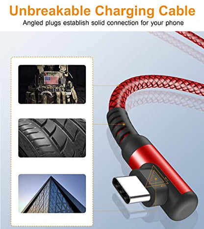 USB to USB C Cable Right Angle 3.1A Fast Charger Carplay 2-Pack 3.3ft Red - color: red, size: 3.3ft+3.3ft