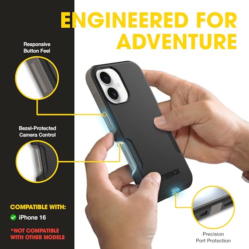 OtterBox iPhone 16 – Commuter Series Slim MagSafe Case - Black Ash | 3X Military Drop Protection - Dual-Layer Design - Pocket-Friendly - Raised Edges - Port Covers - color: Black Ash (Black/Grey), style: iPhone 16