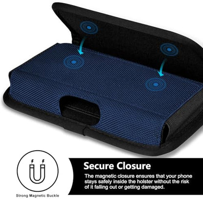 ykooe Rugged Nylon Holster Compatible with iPhone 17 16 15 14 13 12 & Pro Models, Galaxy S25, S24, S23, S22,S21 Cell Phone Belt Holder for Men, Blue - L - color: Blue, size: L