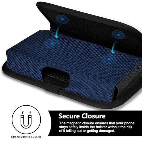 ykooe Rugged Nylon Holster Compatible with iPhone 17 Pro Max, Galaxy S25/S24/S23/S21/S20 Ultra, A16 A15 A14 A13 Moto G Stylus Play Power 5G Cell Phone Belt Holder for Men, Blue - XXL - color: Blue, size: XXL
