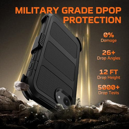 for iPhone 17e /16e Case with Belt Clip Holster,Military Grade Anti-Drop Shockproof Defender Phone Cases w/2x Screen Protectors & Kickstand,2 Layers Rugged Heavy Duty Protective Bumper Cover (Black) - color: Black