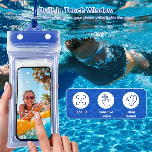 5 Pack 8.6" Multicolor Floating Waterproof Phone Pouch, IP68 Airbag Case with 3-Layer Ziplock, Clear Dry Bag with Lanyard for Beach, Swimming, Cruise Essentials for iPhone 17 16 Pro Max,Samsung