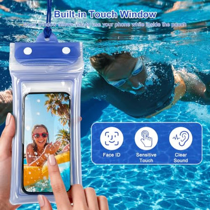 5 Pack 8.6" Multicolor Floating Waterproof Phone Pouch, IP68 Airbag Case with 3-Layer Ziplock, Clear Dry Bag with Lanyard for Beach, Swimming, Cruise Essentials for iPhone 17 16 Pro Max,Samsung