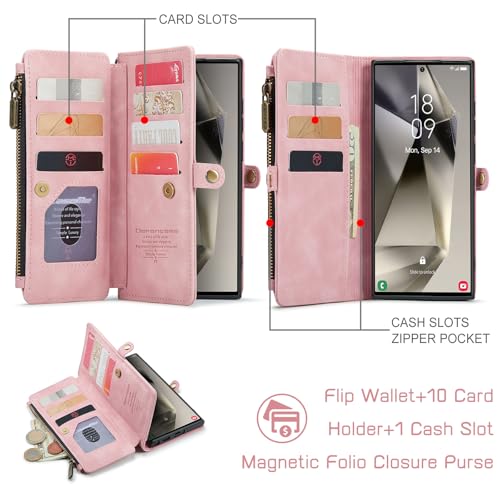 Defencase for Samsung Galaxy S23 Ultra Wallet Case with Card Holder, Pink | Durable PU Leather, with RFID Blocking Zipper Pocket, Wrist Strap, S23 Ultra Flip Phone Cases Cover with Stand for Women Men - color: Airy Rose Pink